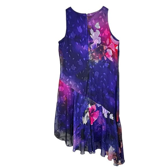 NEW DONNA KARAN 14 Sleeveless Asymmetrical Purple Floral Midi Women's Dress - Picture 3 of 14